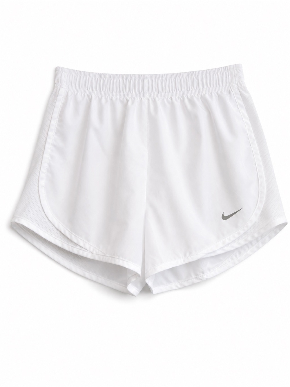 Nike Women's White Athletic Running Shorts with Grey Swoosh